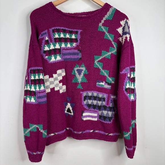 Vintage 90s Segrets Sun Prints Sweater L Geometric Boho Retro Artsy Southwestern - Picture 1 of 9